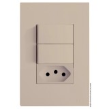 Conjunto Interruptor Duplo Paralelo + 1 Tomada 10a 4x2 - RECTA Areia Satin Fosco